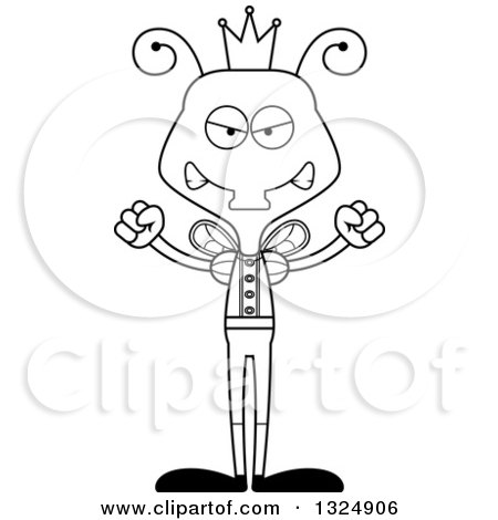 Lineart Clipart of a Cartoon Black and White Mad Housefly Prince - Royalty Free Outline Vector Illustration by Cory Thoman