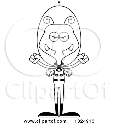 Lineart Clipart of a Cartoon Black and White Mad Futuristic Space Housefly - Royalty Free Outline Vector Illustration by Cory Thoman