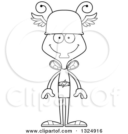 Lineart Clipart of a Cartoon Black and White Happy Housefly Hermes - Royalty Free Outline Vector Illustration by Cory Thoman