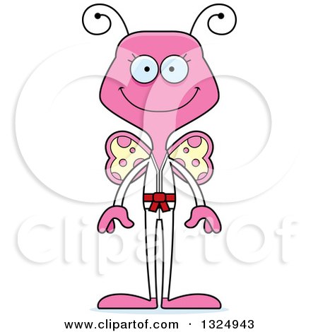 Clipart of a Cartoon Happy Pink Karate Butterfly - Royalty Free Vector Illustration by Cory Thoman