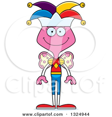 Clipart of a Cartoon Happy Pink Butterfly Jester - Royalty Free Vector Illustration by Cory Thoman