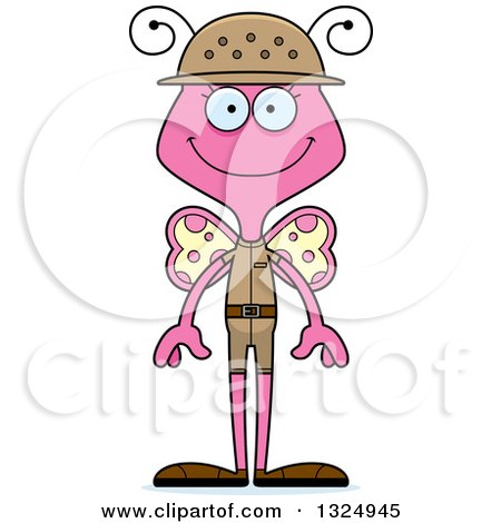 Clipart of a Cartoon Happy Pink Butterfly Zookeeper - Royalty Free Vector Illustration by Cory Thoman