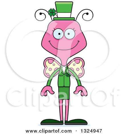 Clipart of a Cartoon Happy Pink St Patricks Day Butterfly - Royalty Free Vector Illustration by Cory Thoman