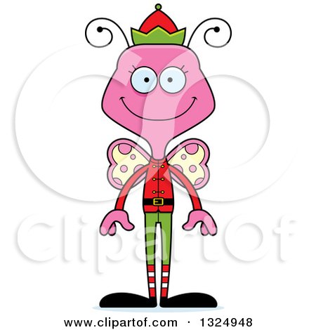 Clipart of a Cartoon Happy Pink Butterfly Christmas Elf - Royalty Free Vector Illustration by Cory Thoman