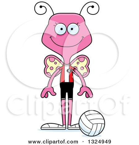 Clipart of a Cartoon Happy Pink Butterfly Volleyball Player - Royalty Free Vector Illustration by Cory Thoman