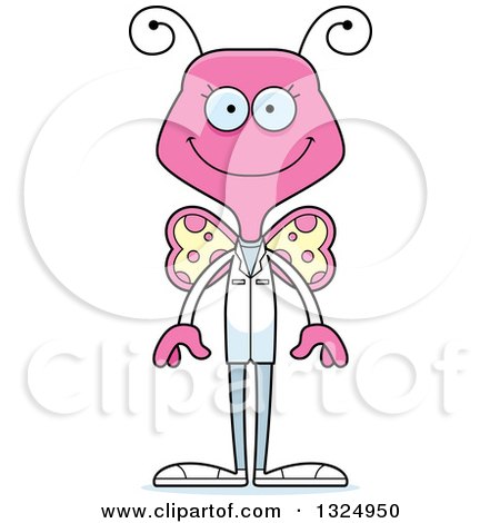 Clipart of a Cartoon Happy Pink Butterfly Doctor - Royalty Free Vector Illustration by Cory Thoman