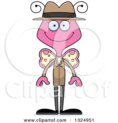 Clipart of a Cartoon Happy Pink Butterfly Detective - Royalty Free Vector Illustration by Cory Thoman