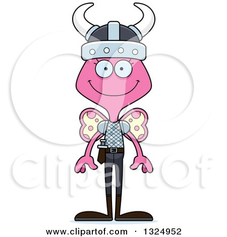 Clipart of a Cartoon Happy Pink Butterfly Viking - Royalty Free Vector Illustration by Cory Thoman