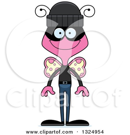 Clipart of a Cartoon Happy Pink Butterfly Robber - Royalty Free Vector Illustration by Cory Thoman
