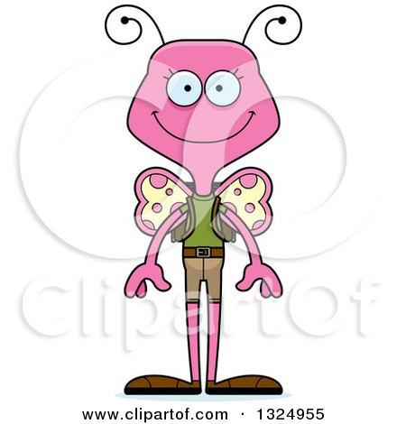 Clipart of a Cartoon Happy Pink Butterfly Hiker - Royalty Free Vector Illustration by Cory Thoman