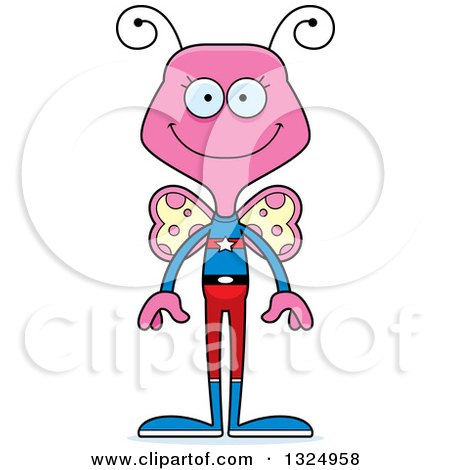 Clipart of a Cartoon Happy Pink Butterfly Super Hero - Royalty Free Vector Illustration by Cory Thoman