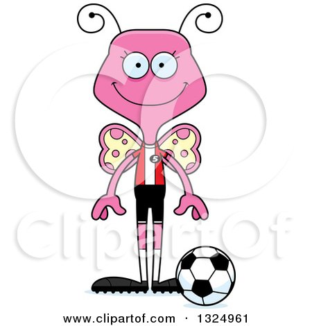Clipart of a Cartoon Happy Pink Butterfly Soccer Player - Royalty Free Vector Illustration by Cory Thoman