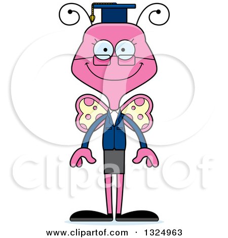Clipart of a Cartoon Happy Pink Butterfly Professor - Royalty Free Vector Illustration by Cory Thoman