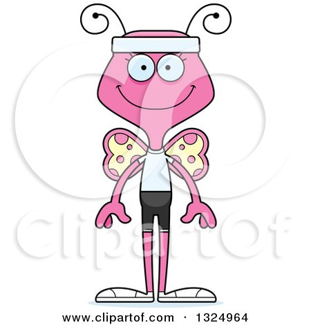 Clipart of a Cartoon Happy Pink Fitness Butterfly - Royalty Free Vector Illustration by Cory Thoman