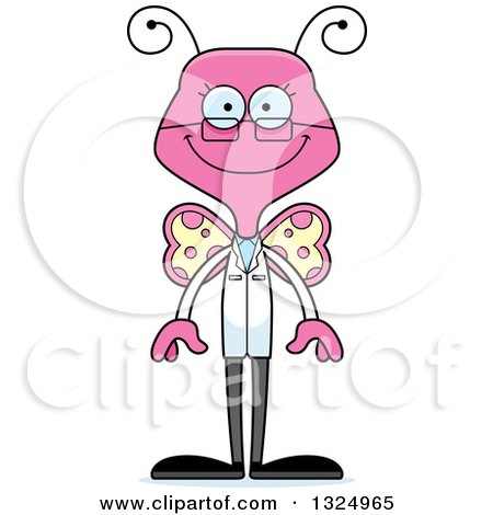 Clipart of a Cartoon Happy Pink Butterfly Scientist - Royalty Free Vector Illustration by Cory Thoman