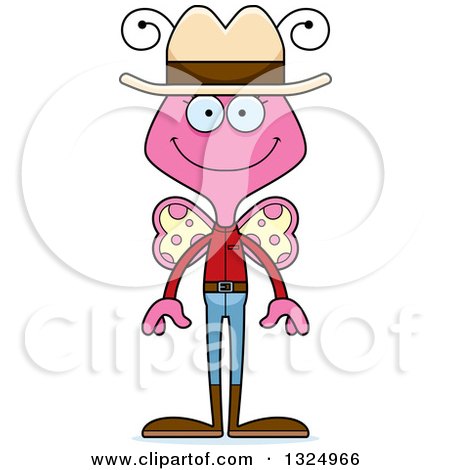 Clipart of a Cartoon Happy Pink Butterfly Cowboy - Royalty Free Vector Illustration by Cory Thoman