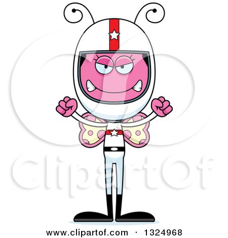 Clipart of a Cartoon Mad Pink Butterfly Race Car Driver - Royalty Free Vector Illustration by Cory Thoman