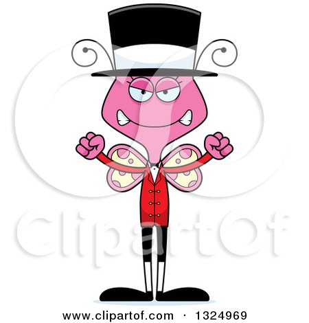 Clipart of a Cartoon Mad Pink Butterfly Circus Ringmaster - Royalty Free Vector Illustration by Cory Thoman