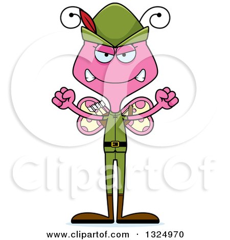 Clipart of a Cartoon Mad Pink Butterfly Robin Hood - Royalty Free Vector Illustration by Cory Thoman