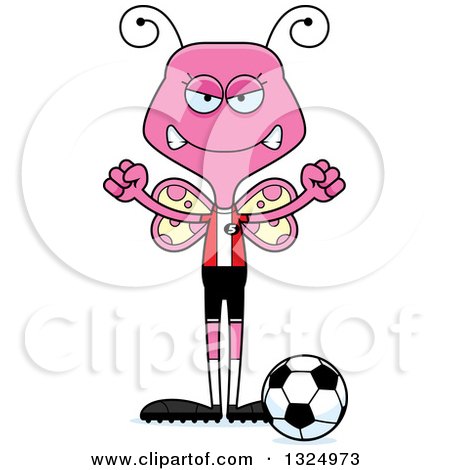 Clipart of a Cartoon Mad Pink Butterfly Soccer Player - Royalty Free Vector Illustration by Cory Thoman