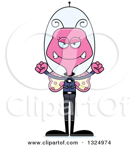 Clipart of a Cartoon Mad Pink Futuristic Space Butterfly - Royalty Free Vector Illustration by Cory Thoman
