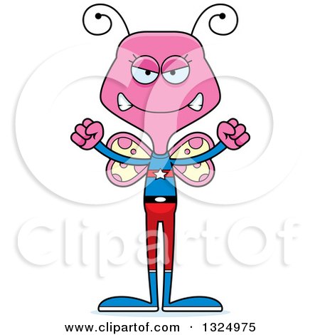 Clipart of a Cartoon Mad Pink Butterfly Super Hero - Royalty Free Vector Illustration by Cory Thoman