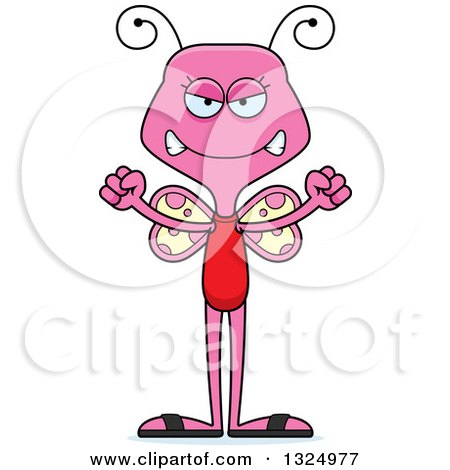 Clipart of a Cartoon Mad Pink Butterfly Swimmer - Royalty Free Vector Illustration by Cory Thoman