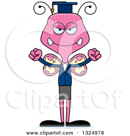Clipart of a Cartoon Mad Pink Butterfly Professor - Royalty Free Vector Illustration by Cory Thoman