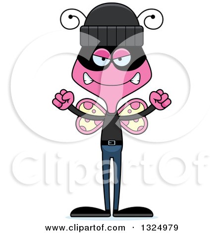 Clipart of a Cartoon Mad Pink Butterfly Robber - Royalty Free Vector Illustration by Cory Thoman