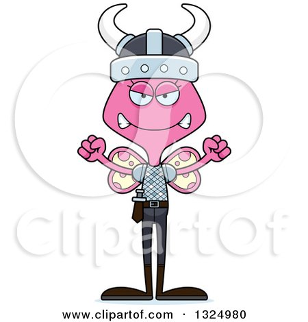 Clipart of a Cartoon Mad Pink Butterfly Viking - Royalty Free Vector Illustration by Cory Thoman