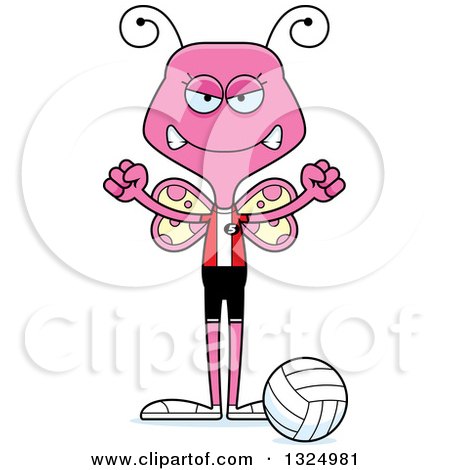 Clipart of a Cartoon Mad Pink Butterfly Volleyball Player - Royalty Free Vector Illustration by Cory Thoman