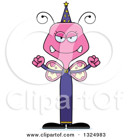 Clipart of a Cartoon Mad Pink Butterfly Wizard - Royalty Free Vector Illustration by Cory Thoman
