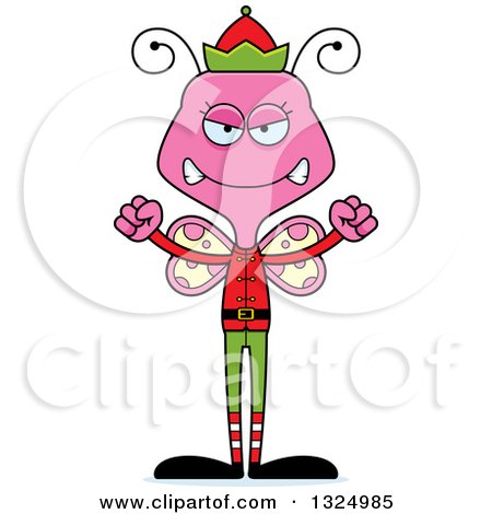 Clipart of a Cartoon Mad Pink Butterfly Christmas Elf - Royalty Free Vector Illustration by Cory Thoman