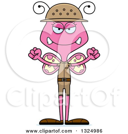 Clipart of a Cartoon Mad Pink Butterfly Zookeeper - Royalty Free Vector Illustration by Cory Thoman