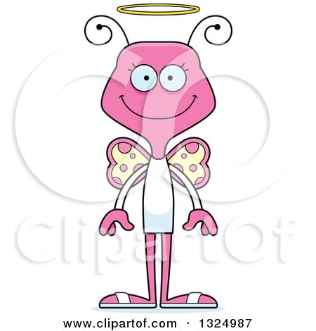 Clipart of a Cartoon Happy Pink Butterfly Angel - Royalty Free Vector Illustration by Cory Thoman