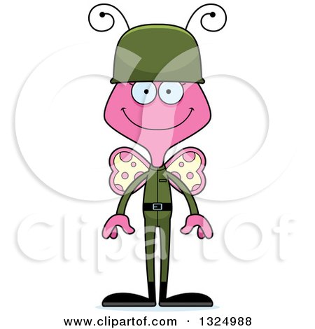 Clipart of a Cartoon Happy Pink Butterfly Soldier - Royalty Free Vector Illustration by Cory Thoman