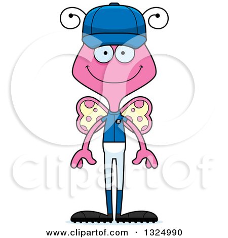 Clipart of a Cartoon Happy Pink Butterfly Baseball Player - Royalty Free Vector Illustration by Cory Thoman