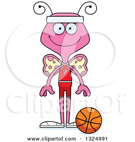 Clipart of a Cartoon Happy Pink Butterfly Basketball Player - Royalty Free Vector Illustration by Cory Thoman