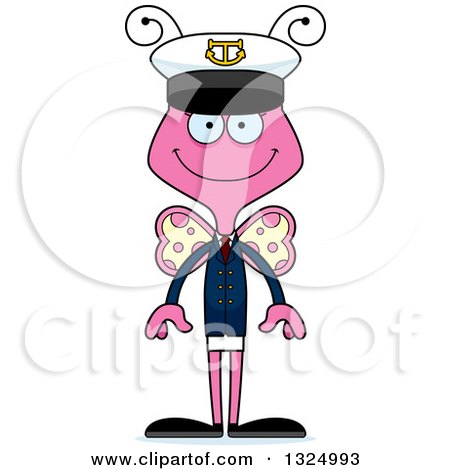Clipart of a Cartoon Happy Pink Butterfly Boat Captain - Royalty Free Vector Illustration by Cory Thoman