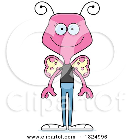 Clipart of a Cartoon Happy Pink Casual Butterfly - Royalty Free Vector Illustration by Cory Thoman