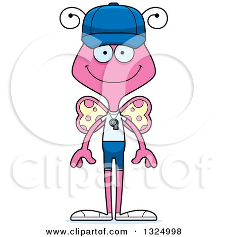 Clipart of a Cartoon Happy Pink Butterfly Sports Coach - Royalty Free Vector Illustration by Cory Thoman