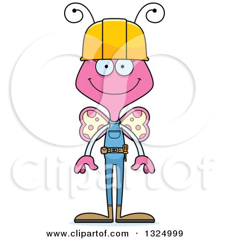 Clipart of a Cartoon Happy Pink Butterfly Construction Worker - Royalty Free Vector Illustration by Cory Thoman