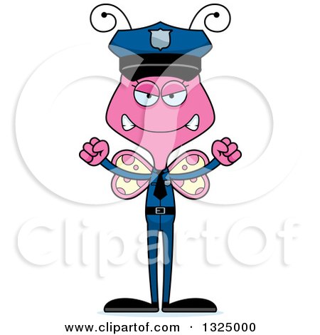 Clipart of a Cartoon Mad Pink Butterfly Police Officer - Royalty Free Vector Illustration by Cory Thoman