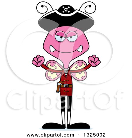Clipart of a Cartoon Mad Pink Butterfly Pirate - Royalty Free Vector Illustration by Cory Thoman