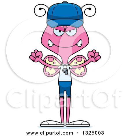 Clipart of a Cartoon Mad Pink Butterfly Sports Coach - Royalty Free Vector Illustration by Cory Thoman