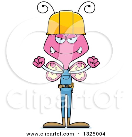 Clipart of a Cartoon Mad Pink Butterfly Construction Worker - Royalty Free Vector Illustration by Cory Thoman
