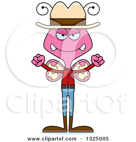 Clipart of a Cartoon Mad Pink Butterfly Cowboy - Royalty Free Vector Illustration by Cory Thoman