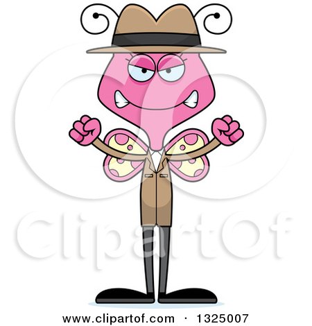Clipart of a Cartoon Mad Pink Butterfly Detective - Royalty Free Vector Illustration by Cory Thoman