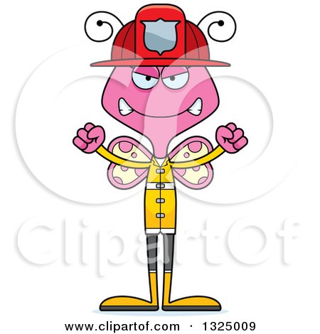 Clipart of a Cartoon Mad Pink Butterfly Firefighter - Royalty Free Vector Illustration by Cory Thoman