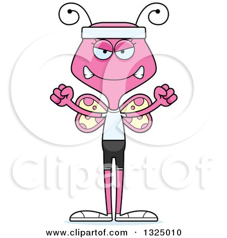 Clipart of a Cartoon Mad Pink Fitness Butterfly - Royalty Free Vector Illustration by Cory Thoman